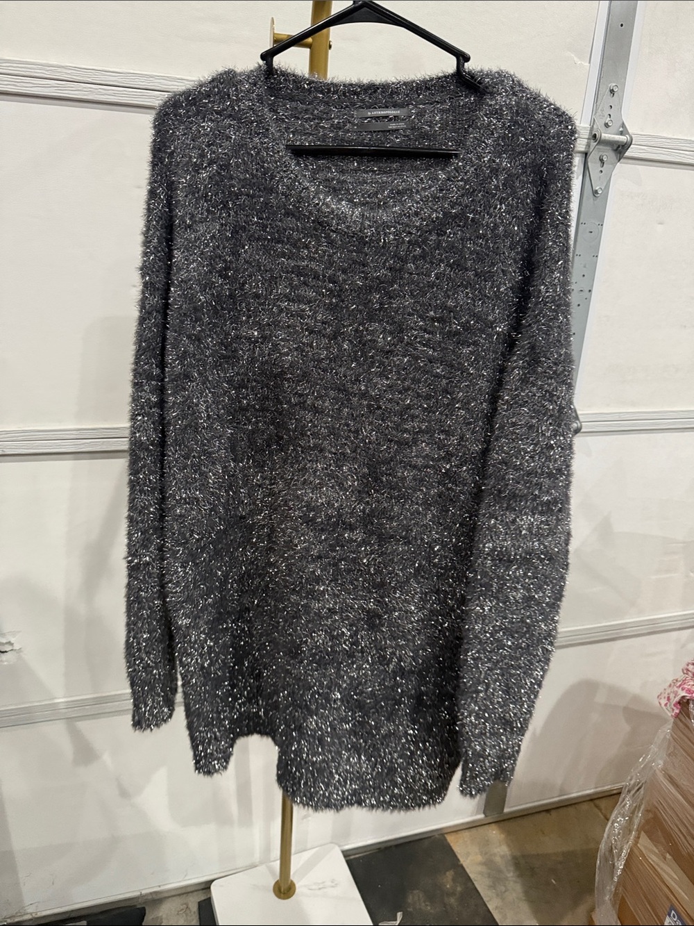 Anthropologie Metallic Charcoal with shimmers -Crewneck long Sweater